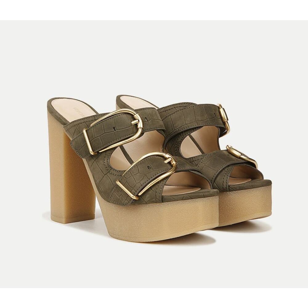 NWOB Veronica Beard Garrick Croco Double Buckle Platform Sandals